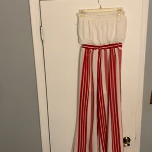 Red and white striped jumpsuit